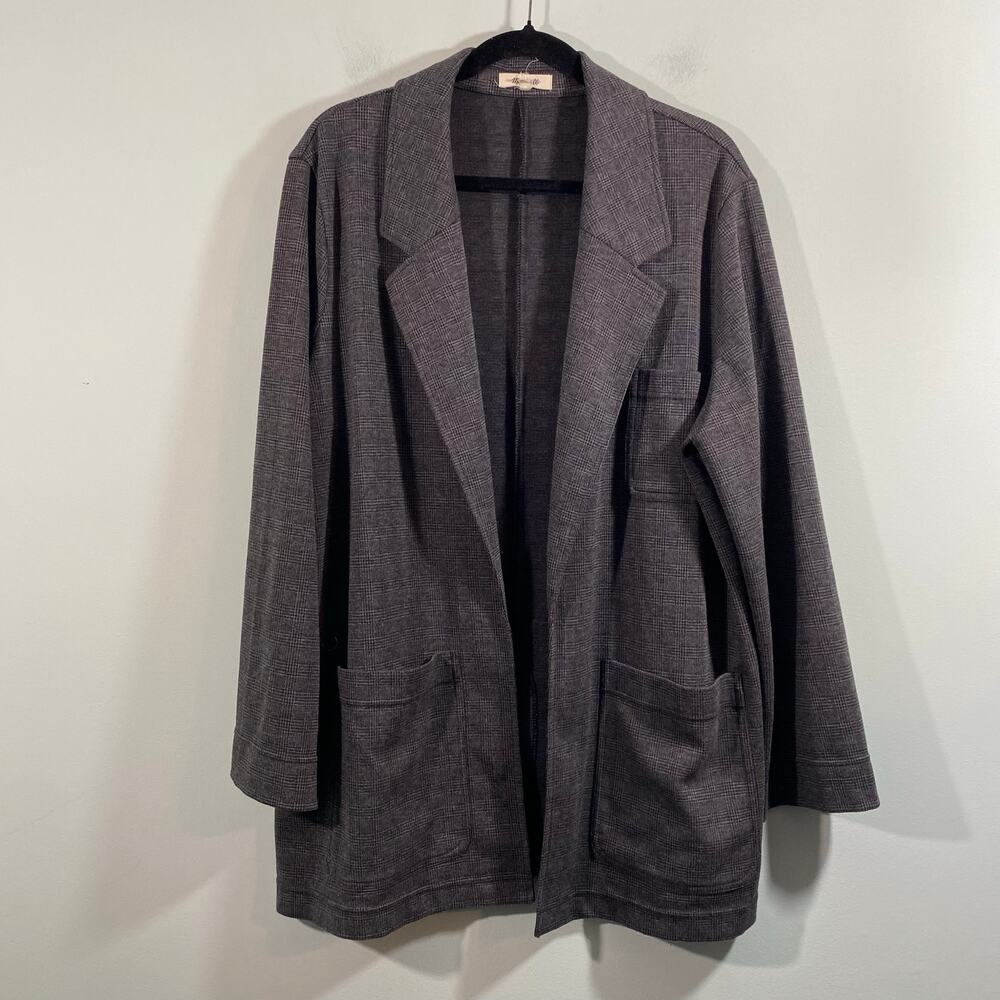 Madewell Women Grey Gravel Glen Plaid Oversized Open Front Knit Blazer Size XXL